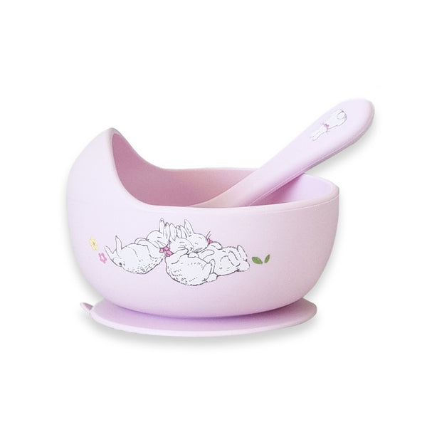 Peter Rabbit Silicone Duck Egg Bowl and Spoon Set - Pink