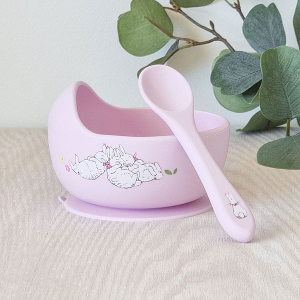 Peter Rabbit Silicone Duck Egg Bowl and Spoon Set - Pink