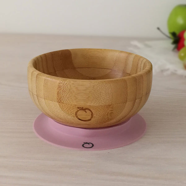 2x Plum Bamboo and Silicone Suction Bowl Bundle