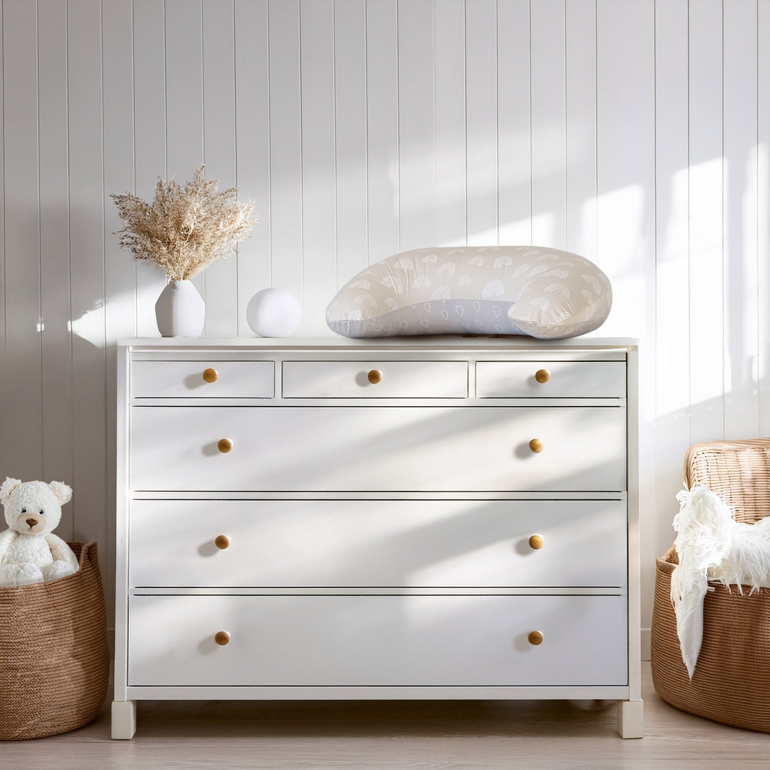 Nordic Nursing Pillow Sand/Grey Plus FREE Bamboo 100 Sheets Nappy Liners - Bubba Blue Australia