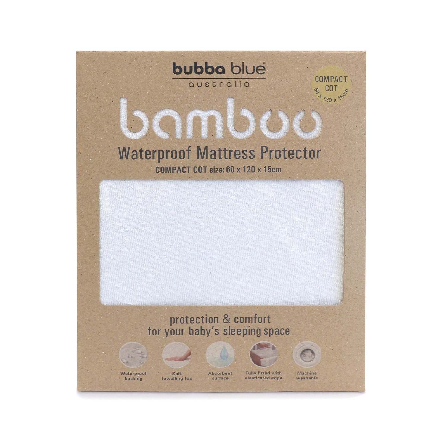Bamboo White Compact Cot Waterproof Mattress Protector