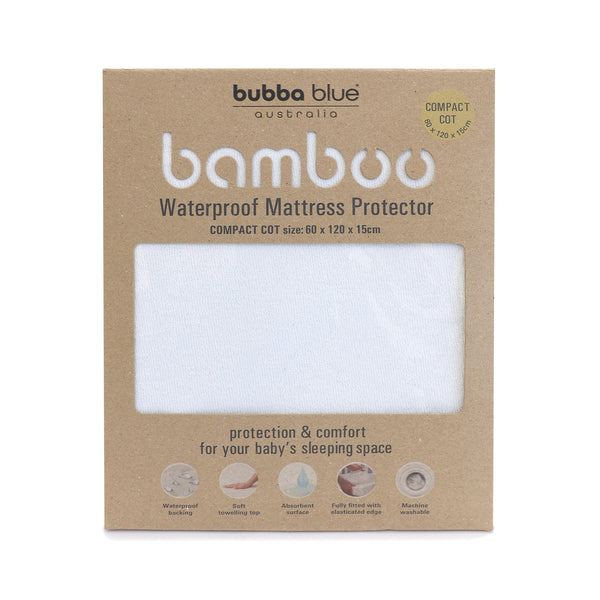 Bamboo White Compact Cot Waterproof Mattress Protector