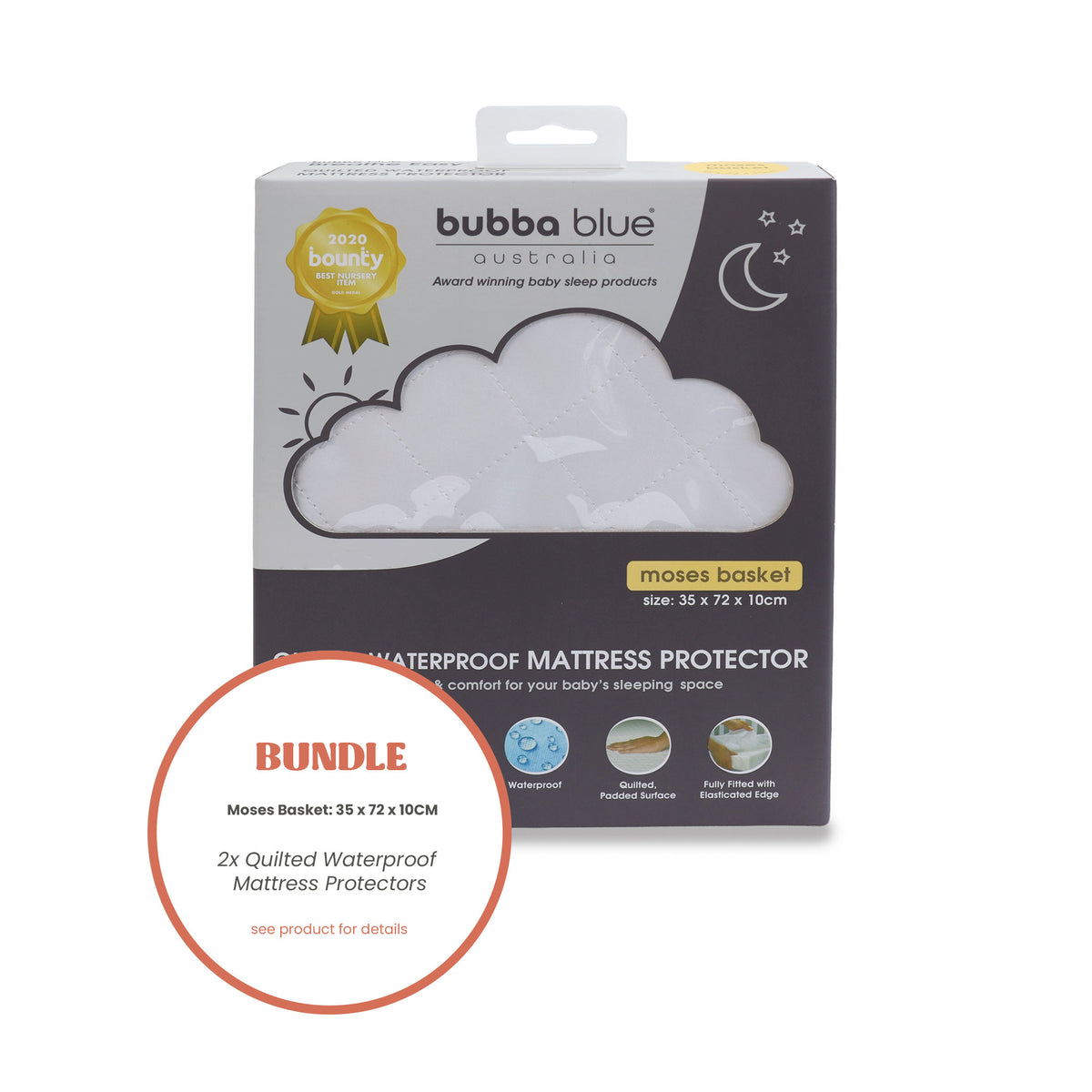 2x Moses Basket Quilted Waterproof Mattress Protector Bundle