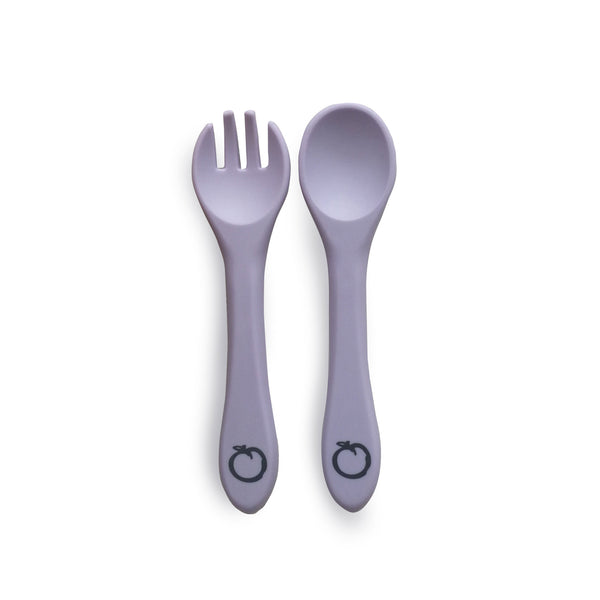 Plum Silicone 2pk Fork & Spoon Set - Lilac