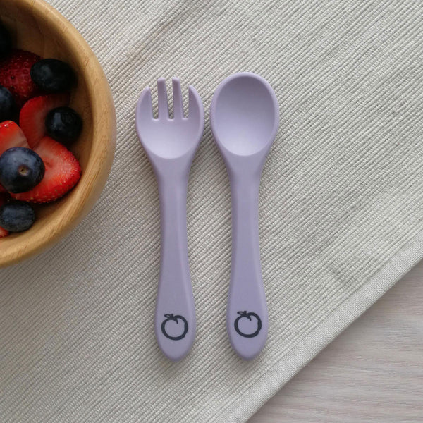 Plum Silicone 2pk Fork & Spoon Set - Lilac