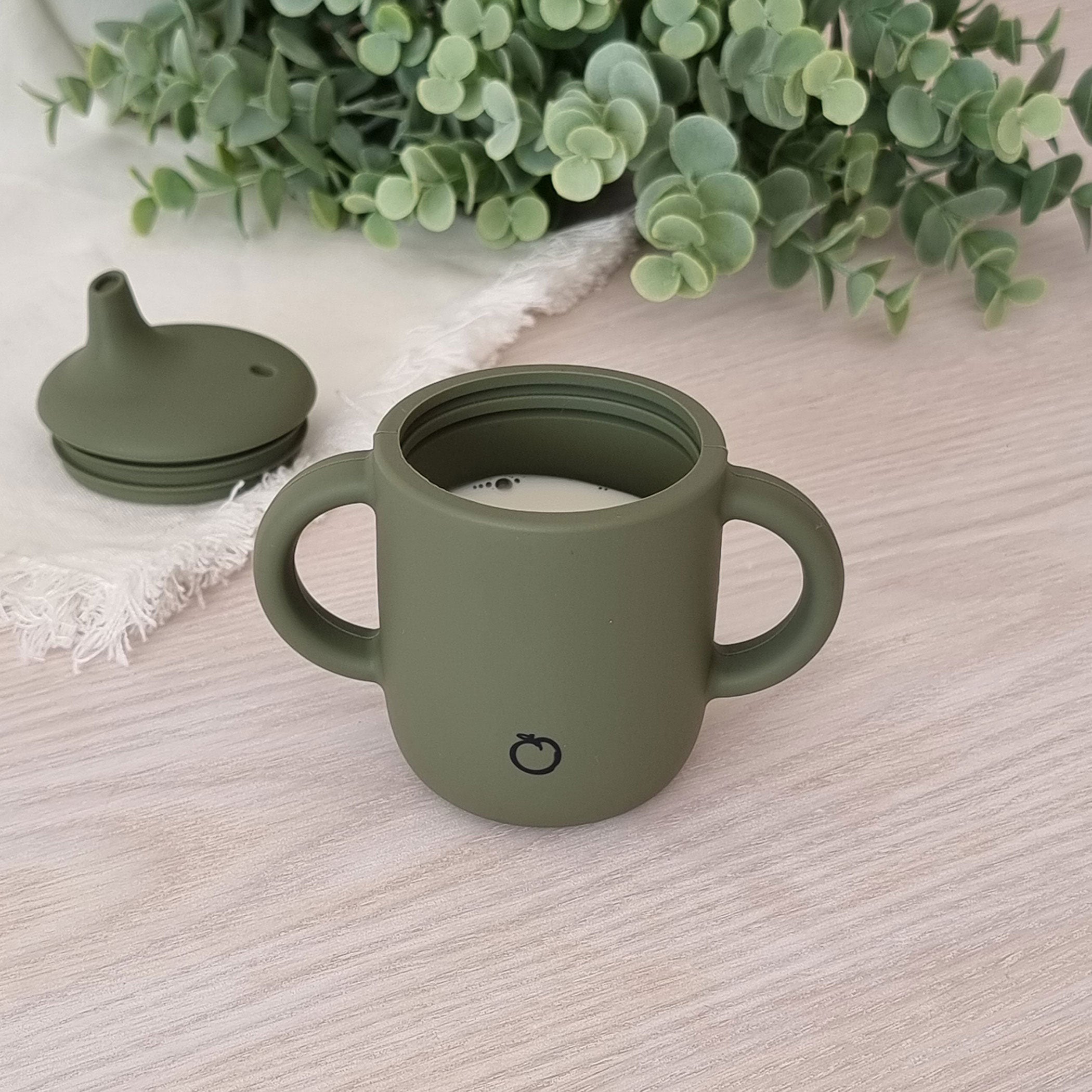 Plum 2pk Silicone Sippy Cups Bundle - Olive & Pesto