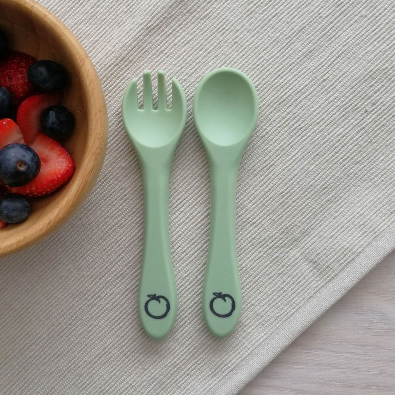 Plum Silicone 2pk Fork & Spoon Set - Olive