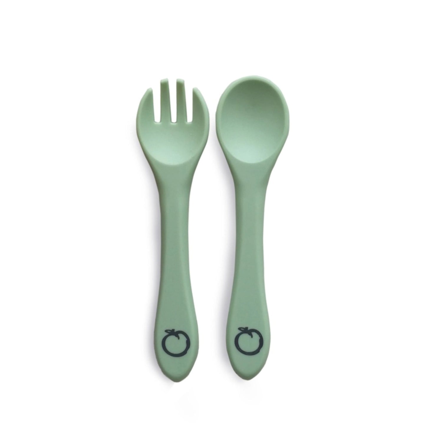 Plum Silicone 2pk Fork & Spoon Set - Olive
