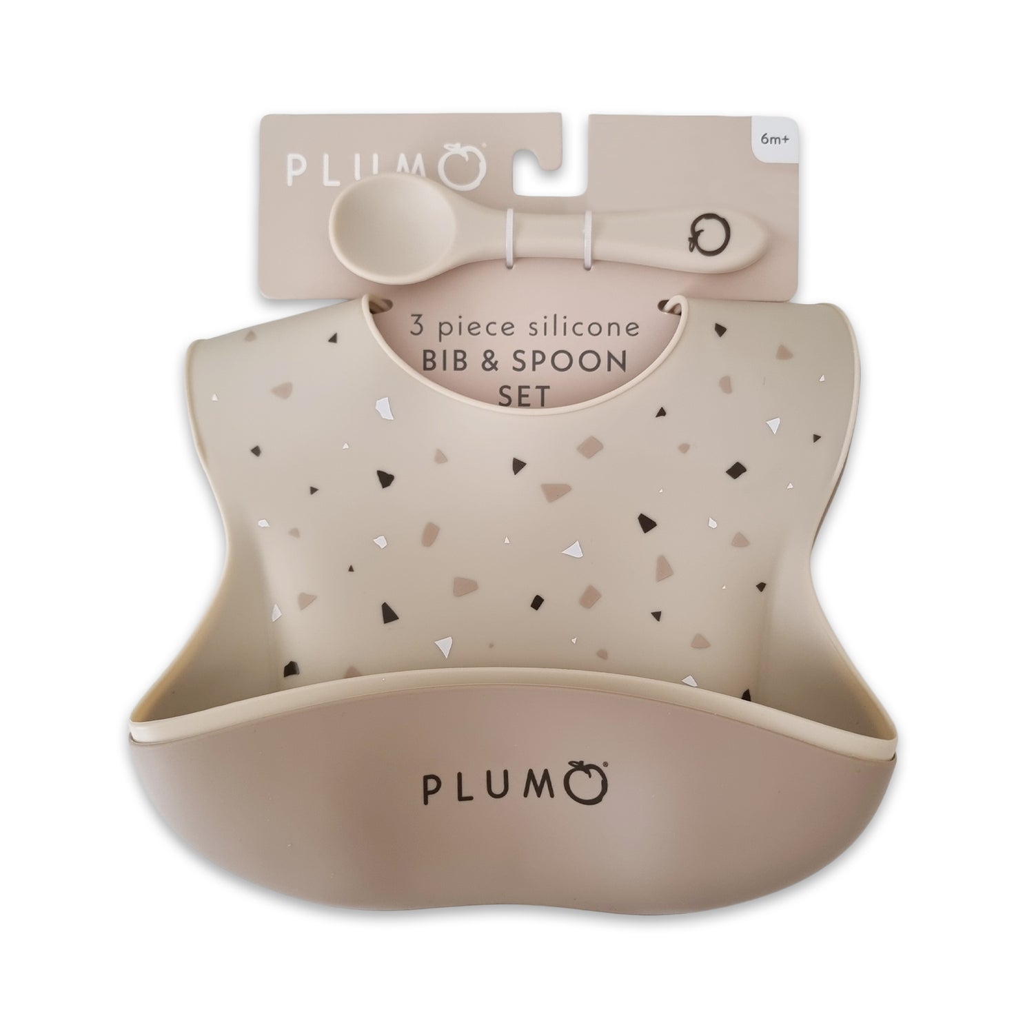 PLUM 3 Piece Silicone Bib and Spoon Set - Ash/Sand