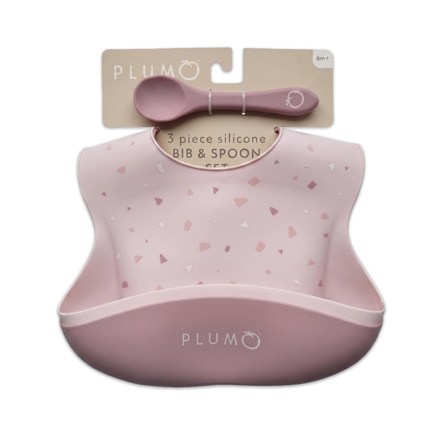 PLUM 3 Piece Silicone Bib and Spoon Set - Dusty Berry/Blush Pink