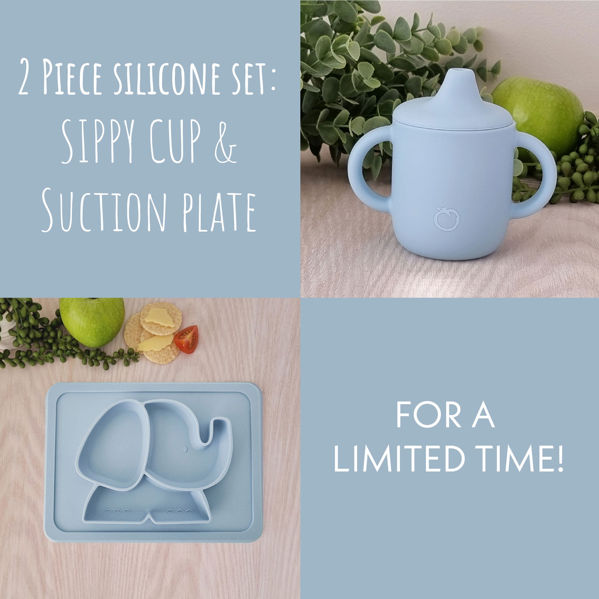 Plum Silicone Sippy Cup & Suction Plate Bundle - Blue