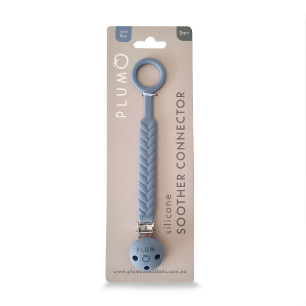 PLUM Silicone Soother Connector - Steel Blue