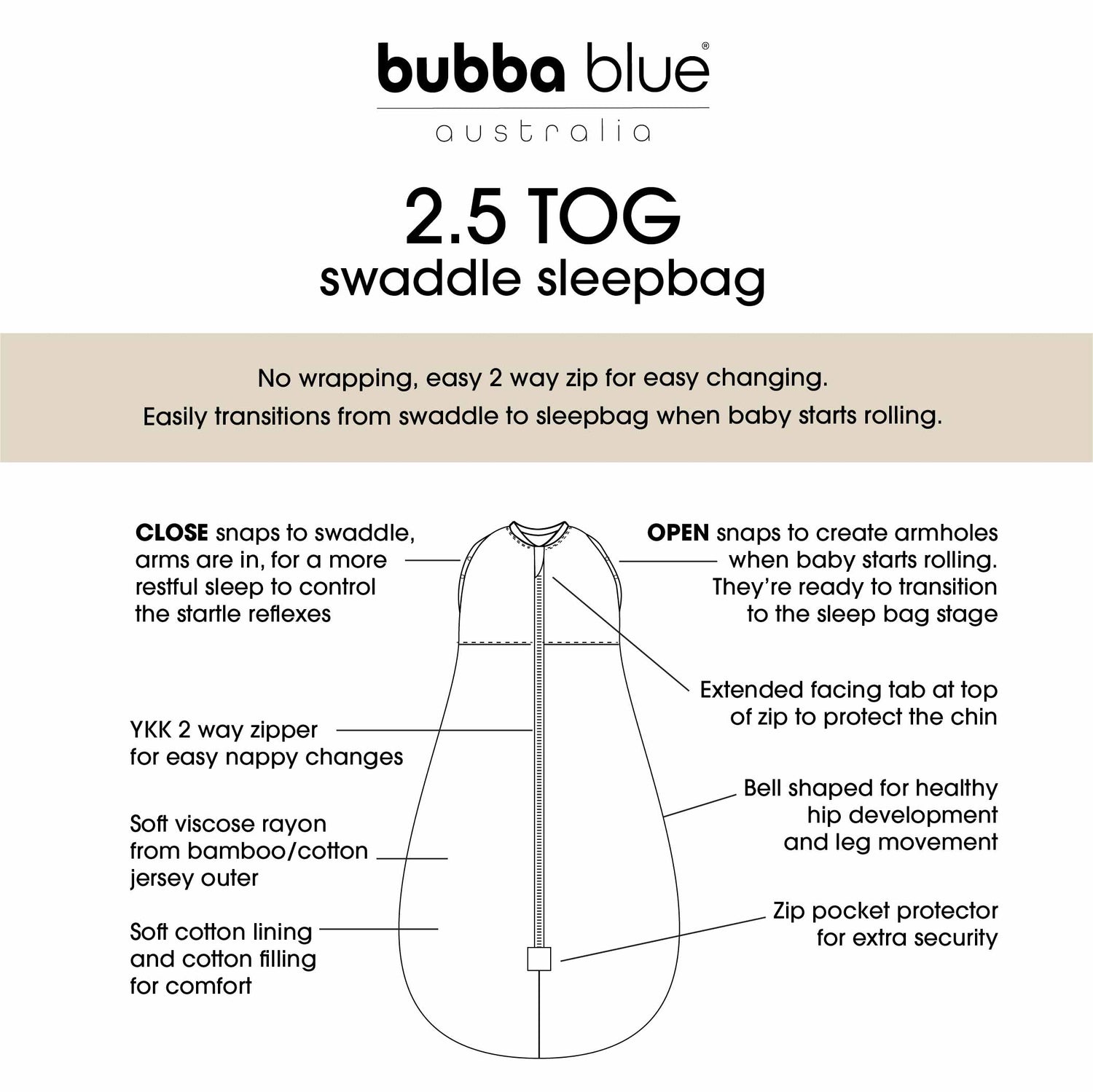 Chestnut 2.5 TOG Swaddle Sleep Bag