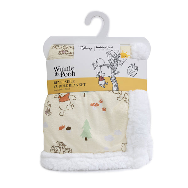 Disney Winnie the Pooh Cot Bundle - Fitted Sheet, Bib, Security Blanket, Face Washer, Cuddle Blanket, Cot Quilt, Hooded Towel