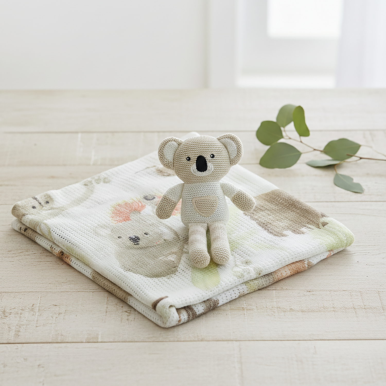 Aussie Animals Koala Knit Rattle & Cellular Blanket Set