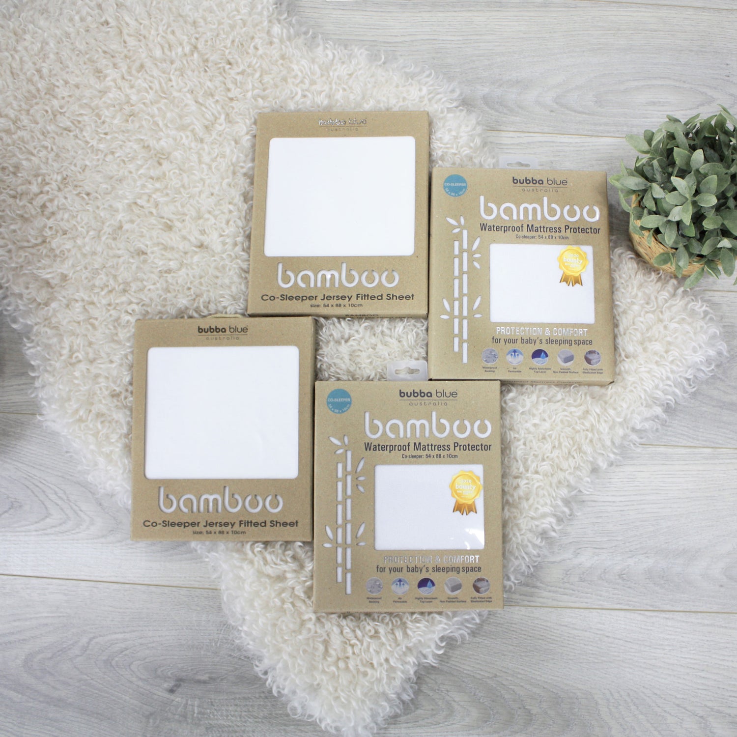 Bamboo White Co Sleeper/Bedside Sleeper 2x Fitted Sheet & 2x Mattress Protector Bundle