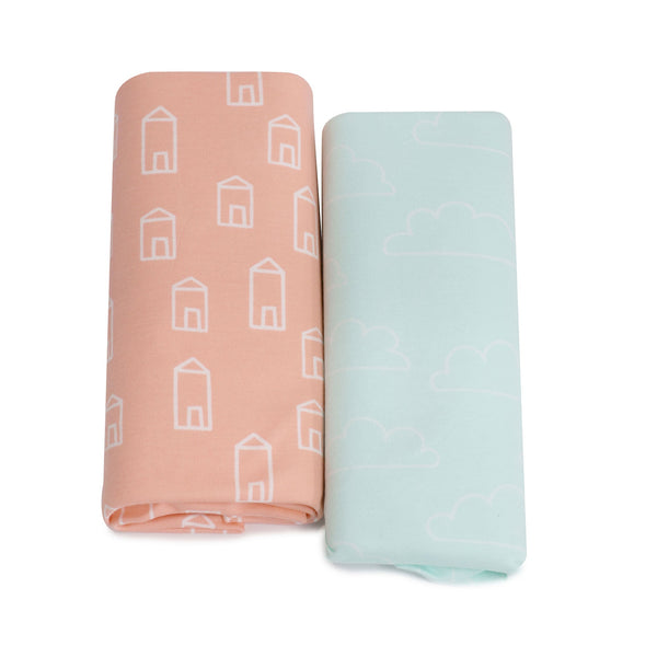 Nordic 2pk Jersey Co-sleeper Fitted Sheets - Coral/Tiffany