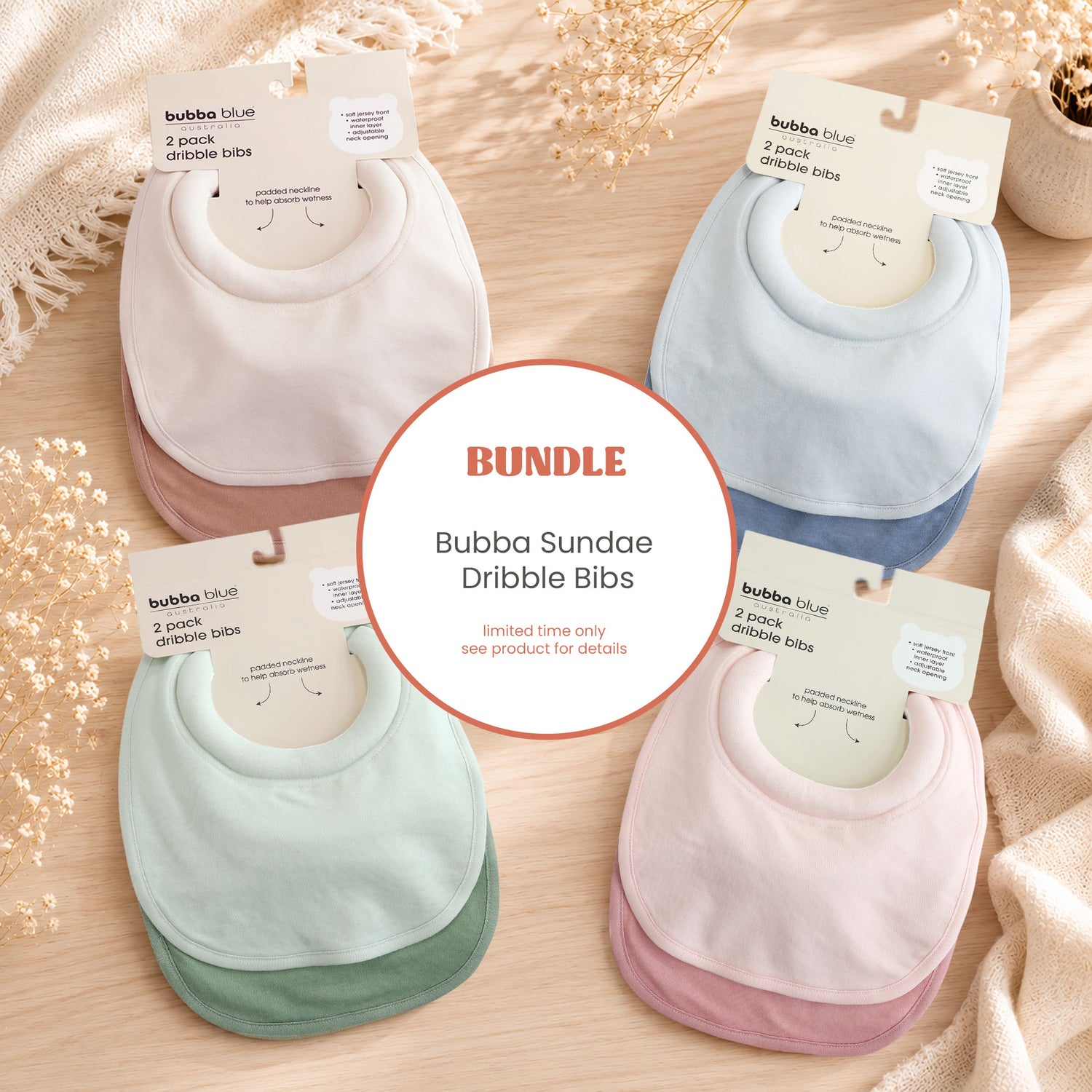 2x Bubba Sundae 2pk Dribble Bibs Bundle