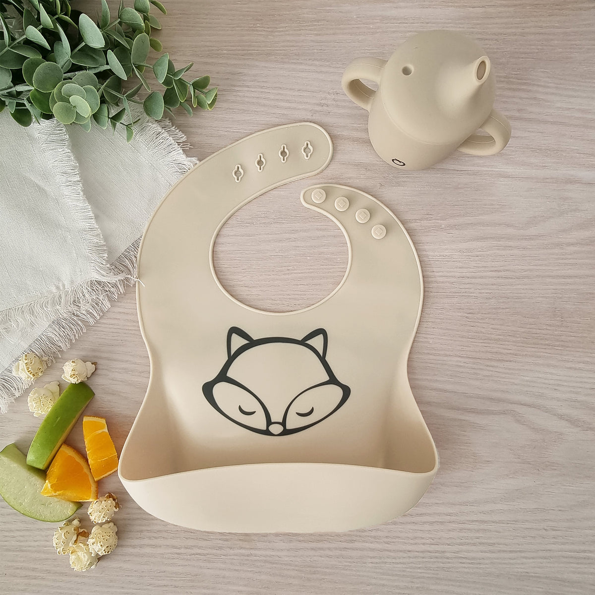 PLUM Silicone Bib Fox - Sand - Bubba Blue Australia