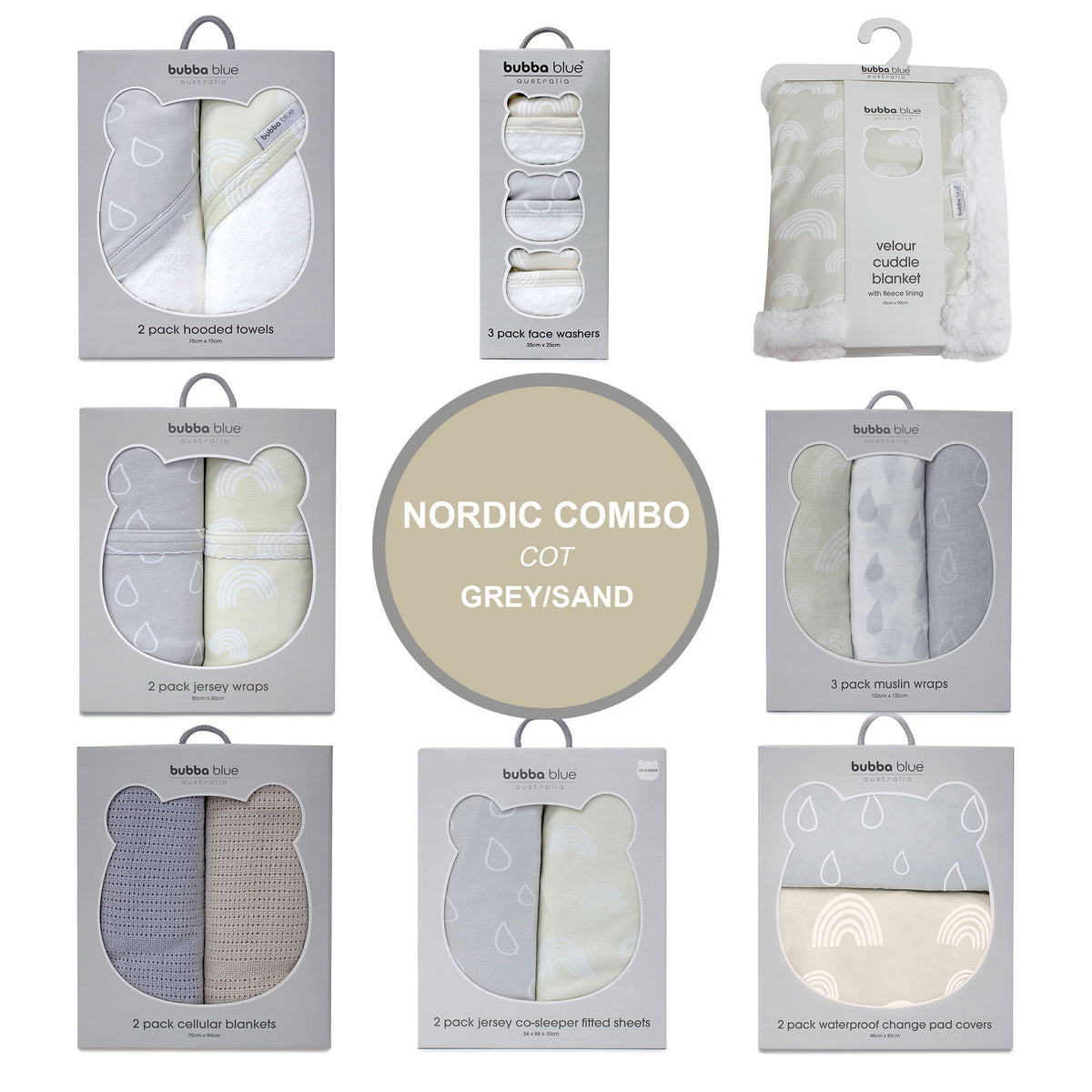 Nordic Co Sleeper/Bedside Sleeper Combo - Grey/Sand - Bubba Blue Australia