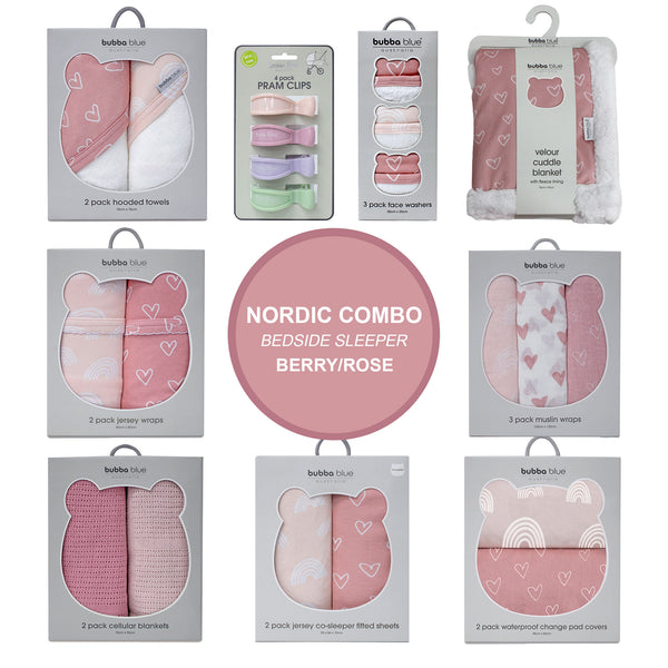 Nordic Co Sleeper/Bedside Sleeper Combo - Berry/Rose