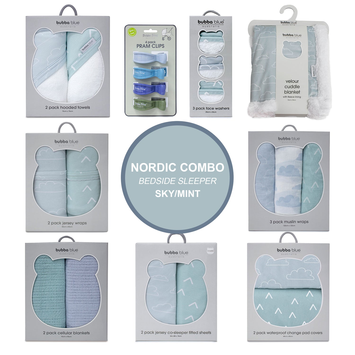 Nordic Co Sleeper/Bedside Sleeper Combo - Sky/Mint