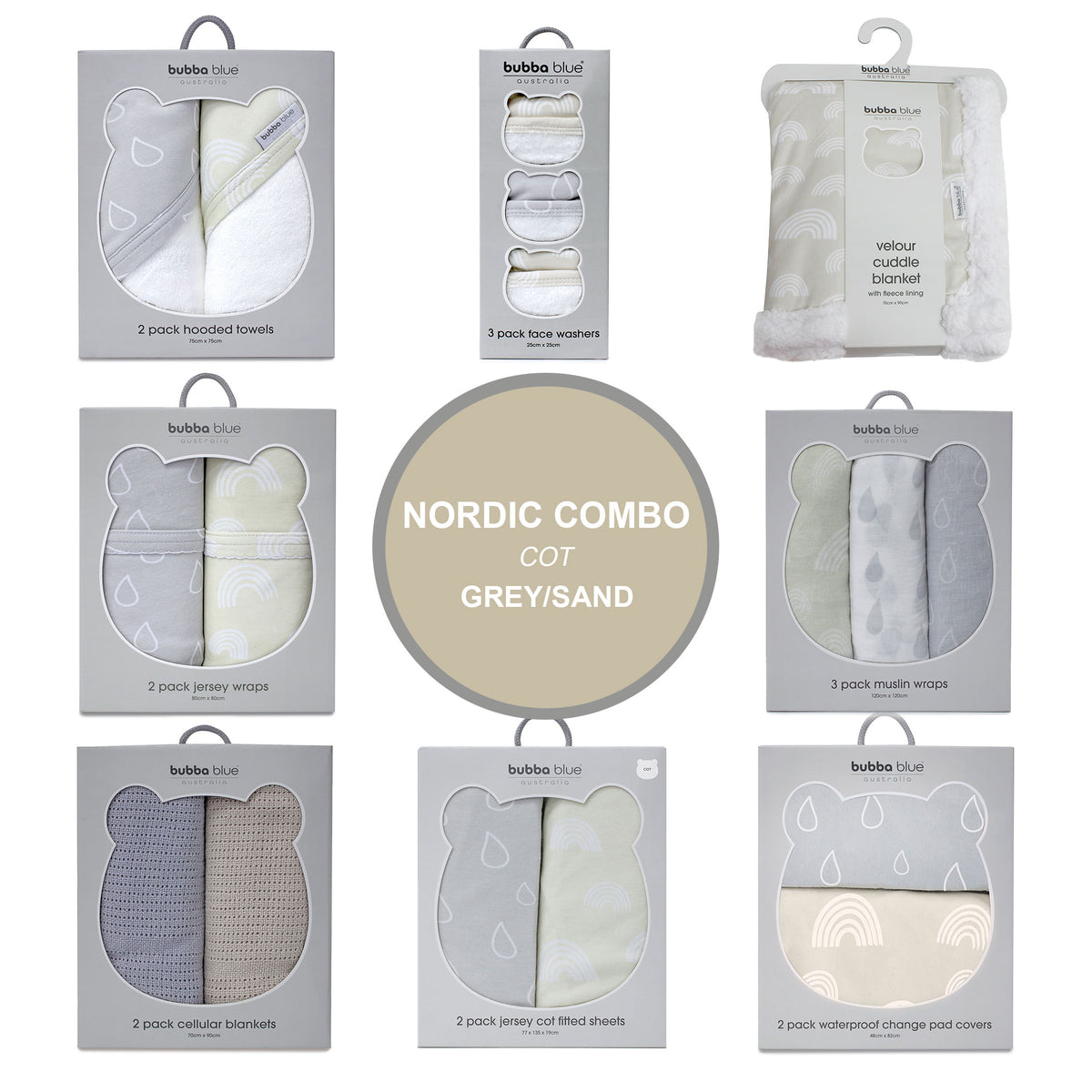 Nordic Cot Combo - Grey/Sand - Bubba Blue Australia