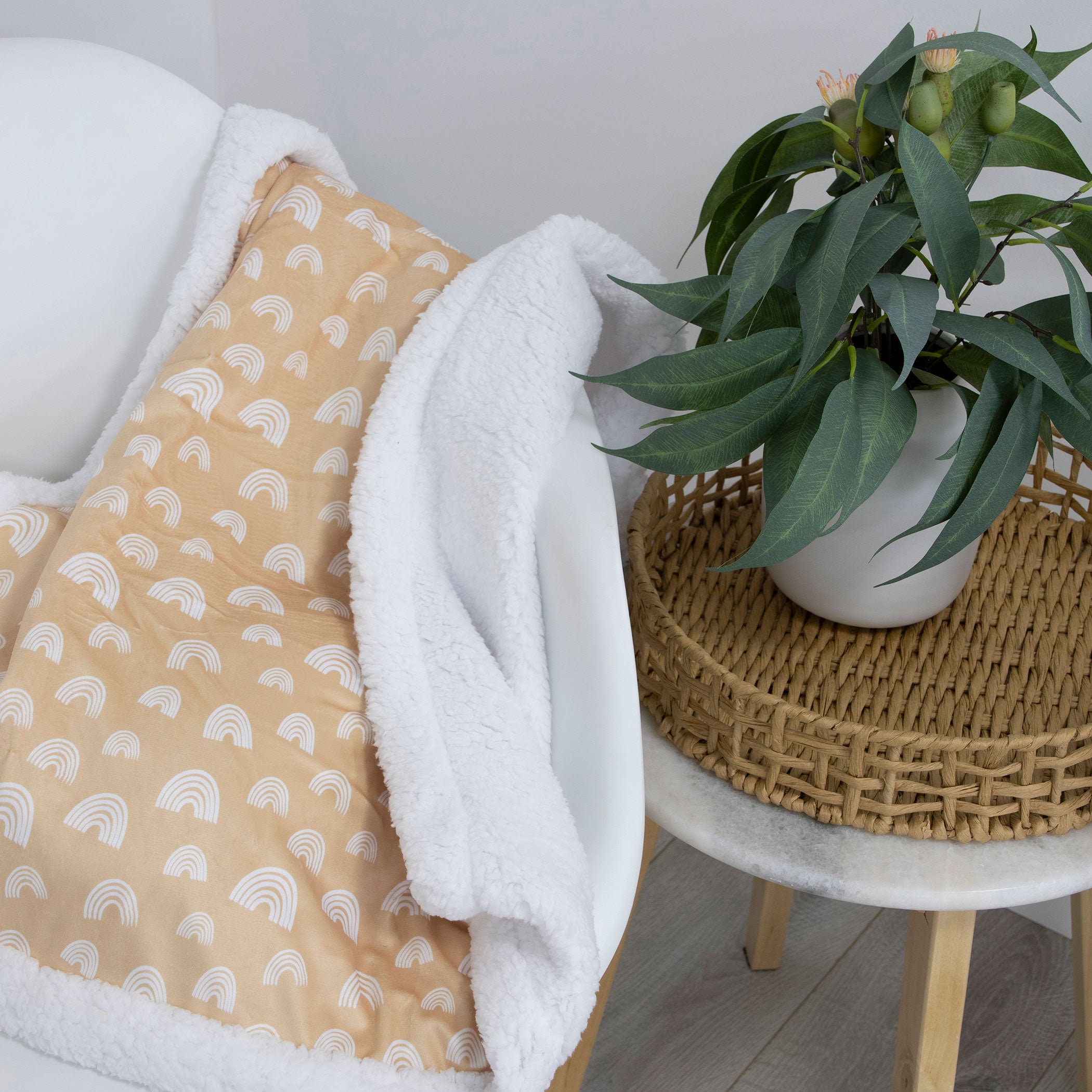 Nordic Velour Cuddle Blanket with Fleece Lining - Vanilla/Latte