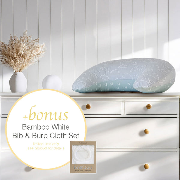 Nordic Nursing Pillow Sky/Mint Plus FREE Bamboo Bib & Burp Cloth Set