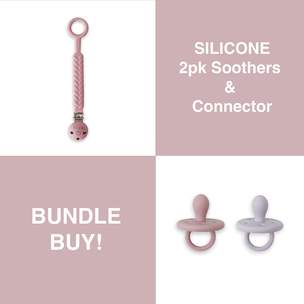 PLUM Silicone Soothers & Connector Bundle - Berry (0-6M)