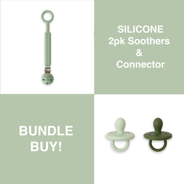 PLUM Silicone Soothers & Connector Bundle - Olive (0-6M)