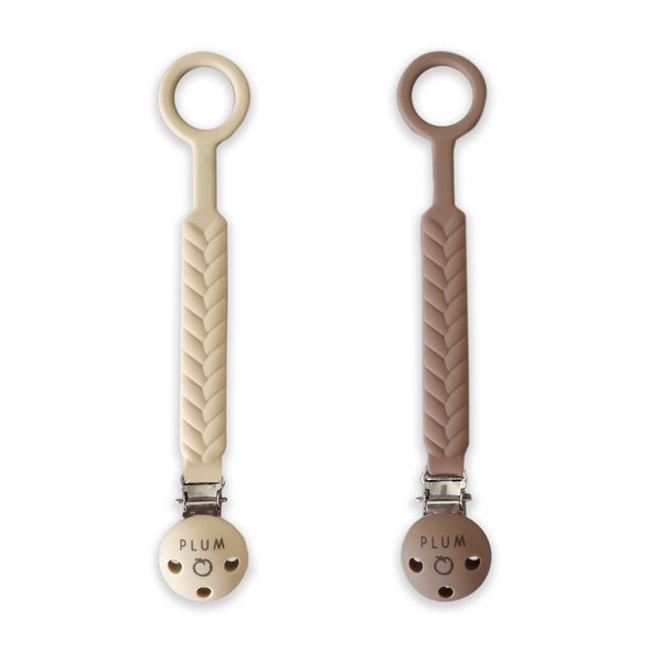 PLUM Silicone Soother Connectors Bundle - Sand & Nutmeg