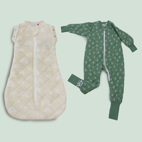 Nordic 2.5 TOG Swaddle Sleepbag & Sleep Suit Bundle - Sand & Forest