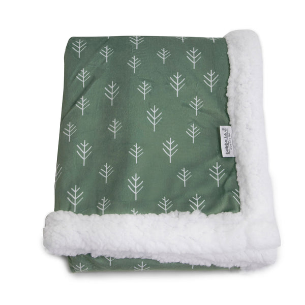 Nordic Velour Cuddle Blanket with Fleece Lining - Avocado/Forest