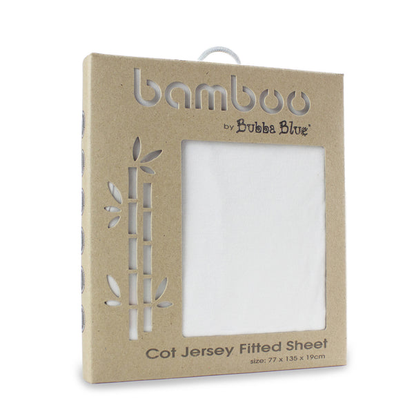 Bamboo White Jersey Cot Fitted Sheet - Bubba Blue Australia