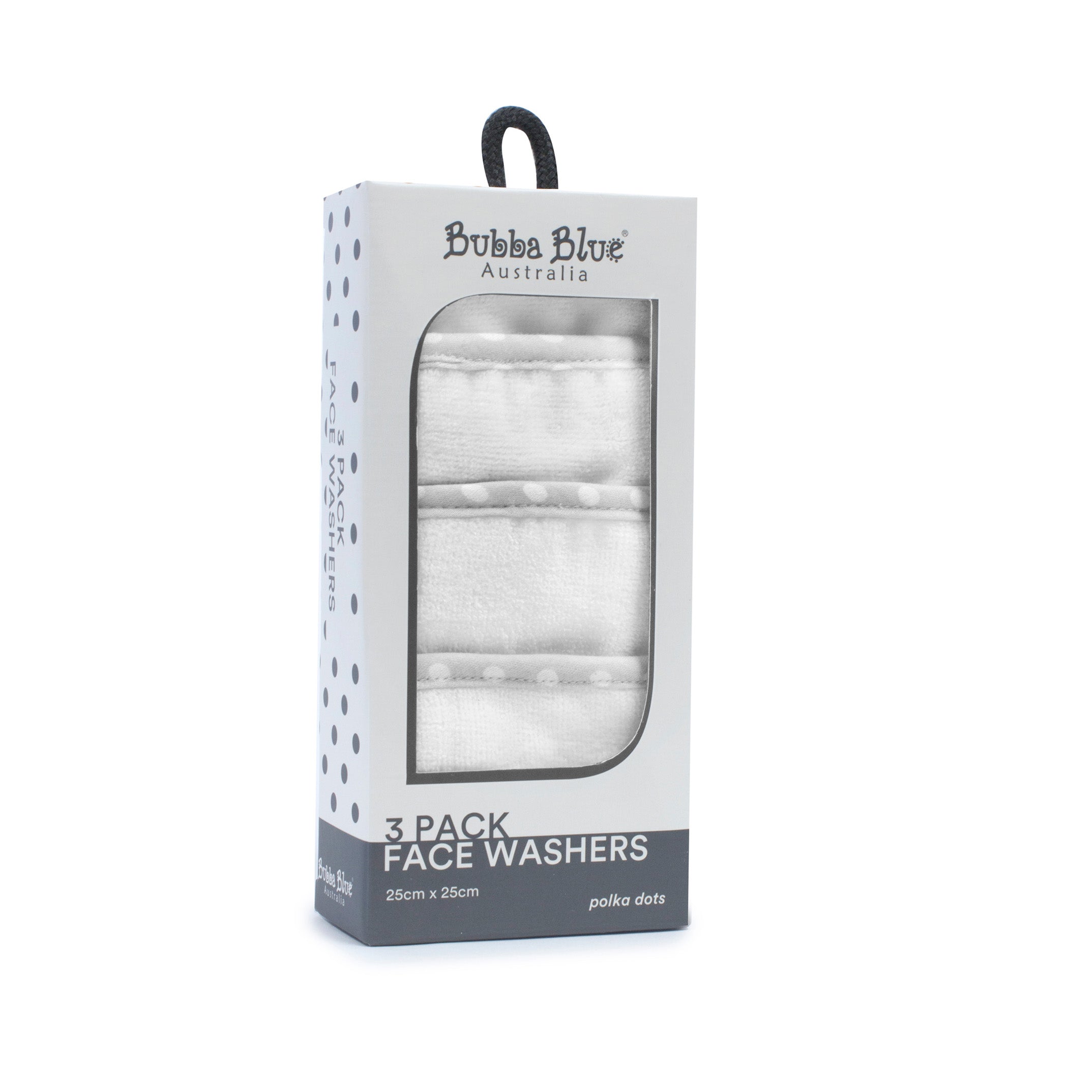 Grey Polka Dots 3pk Face Washers - Bubba Blue Australia