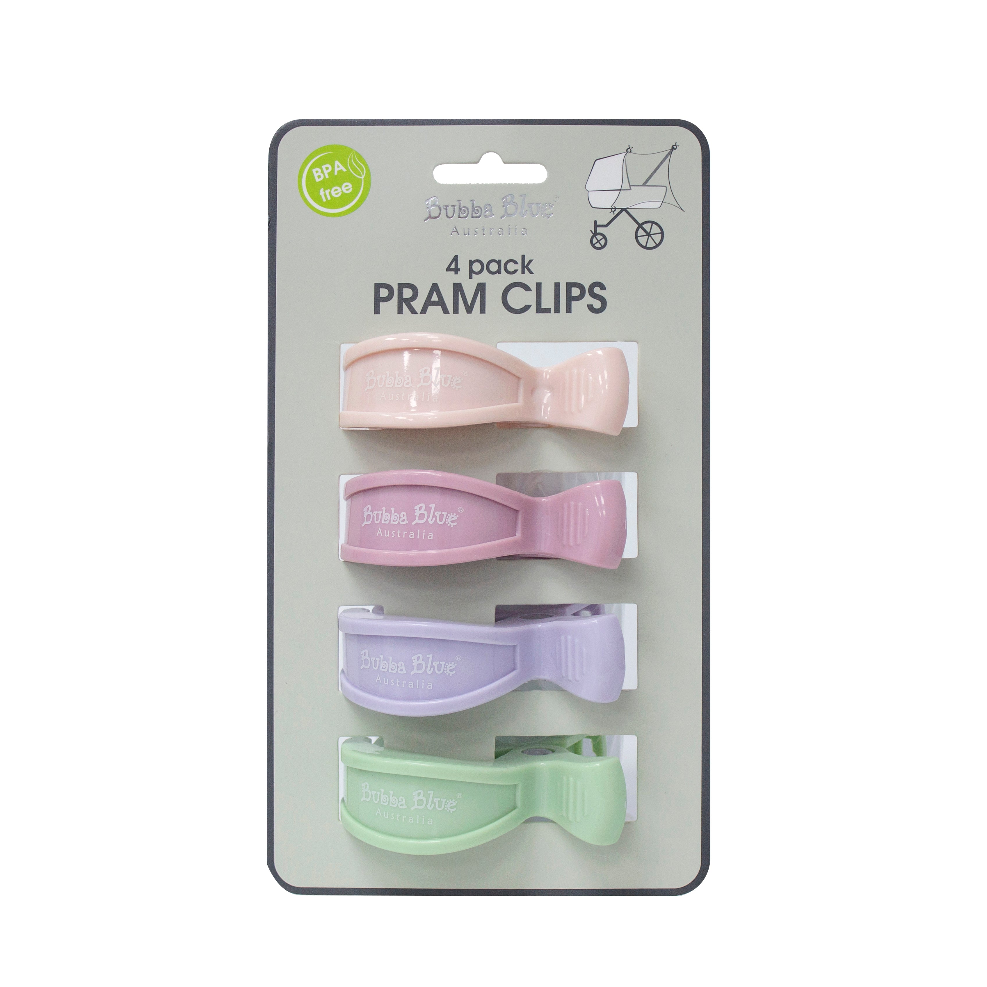 4pk Pram Clips Girl Pack - Dusty Berry/Salmon/Lilac/Olive