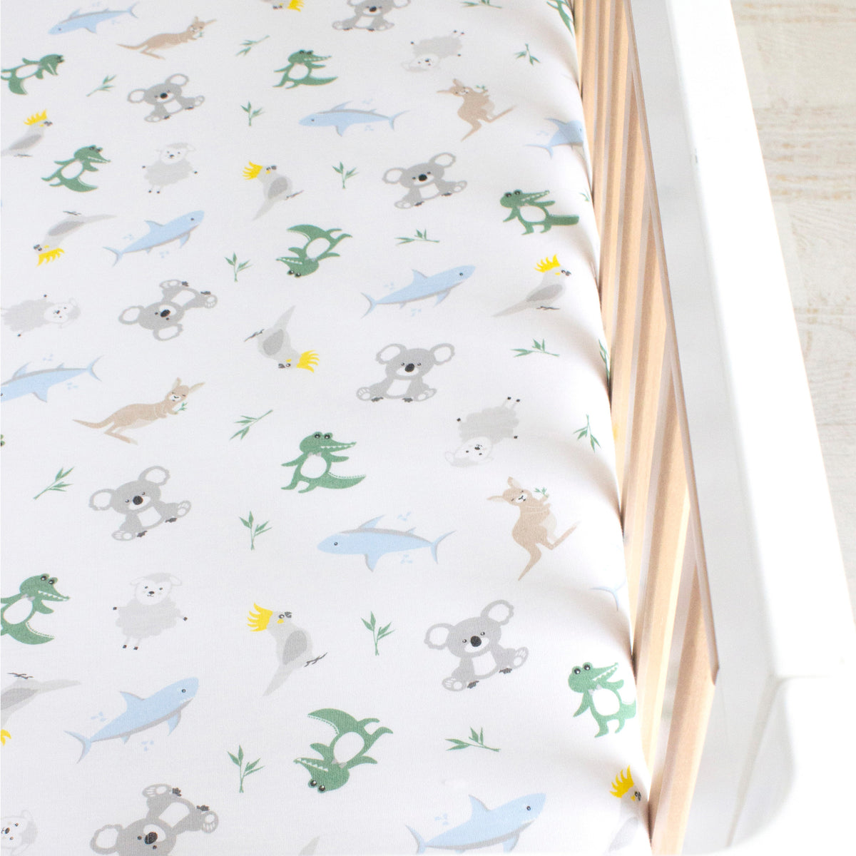 Aussie Animals Jersey Cot Fitted Sheet - Bubba Blue Australia