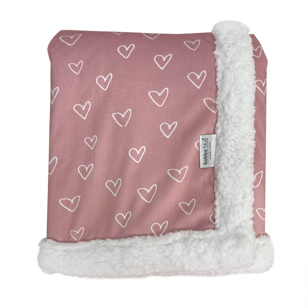 Nordic Velour Cuddle Blanket with Fleece Lining - Berry Heart