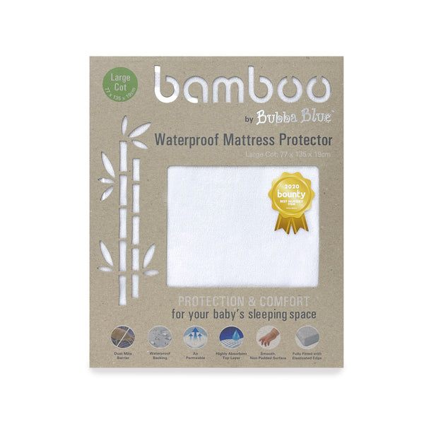 Bamboo White Large Cot Waterproof Mattress Protector - Bubba Blue Australia