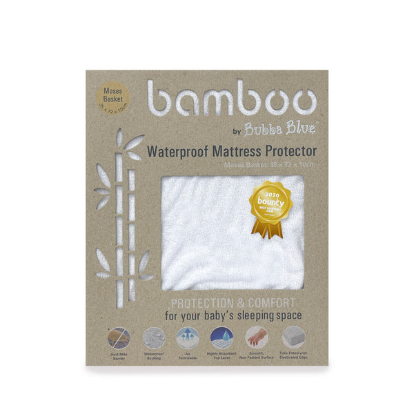 Bamboo White Moses Basket Waterproof Mattress Protector - Bubba Blue Australia