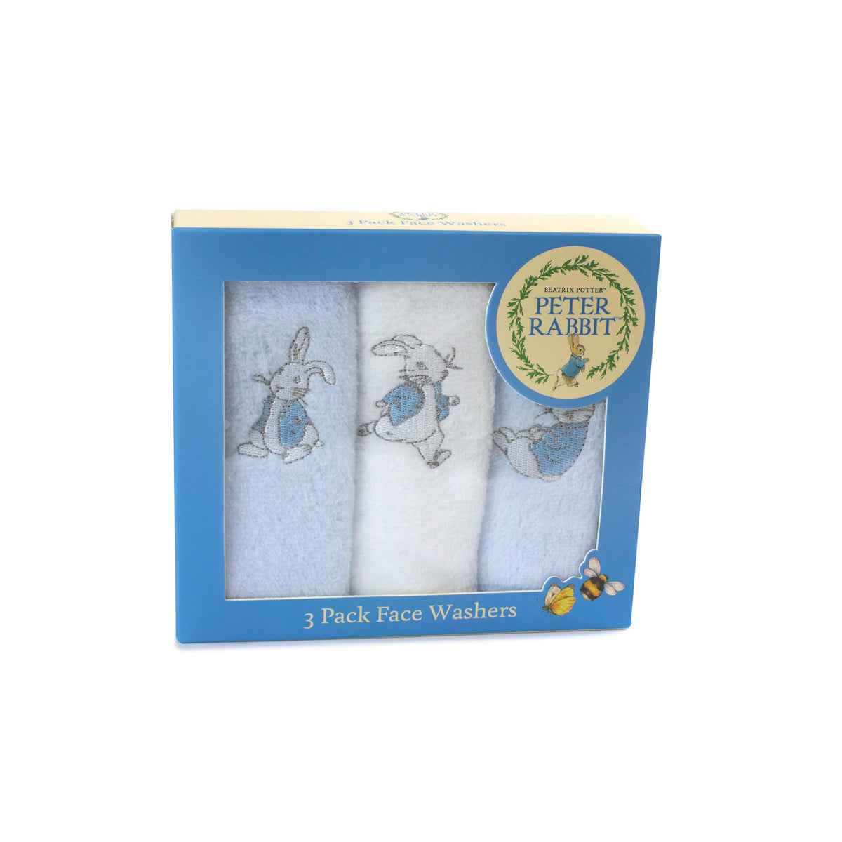 Peter Rabbit 'Hop Little Rabbit' 3 Pack Face Washers - Blue - Bubba Blue Australia