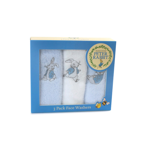 Peter Rabbit 'Hop Little Rabbit' 3 Pack Face Washers - Blue - Bubba Blue Australia