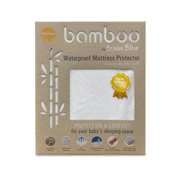Bamboo White Bassinet Waterproof Mattress Protector - Bubba Blue Australia