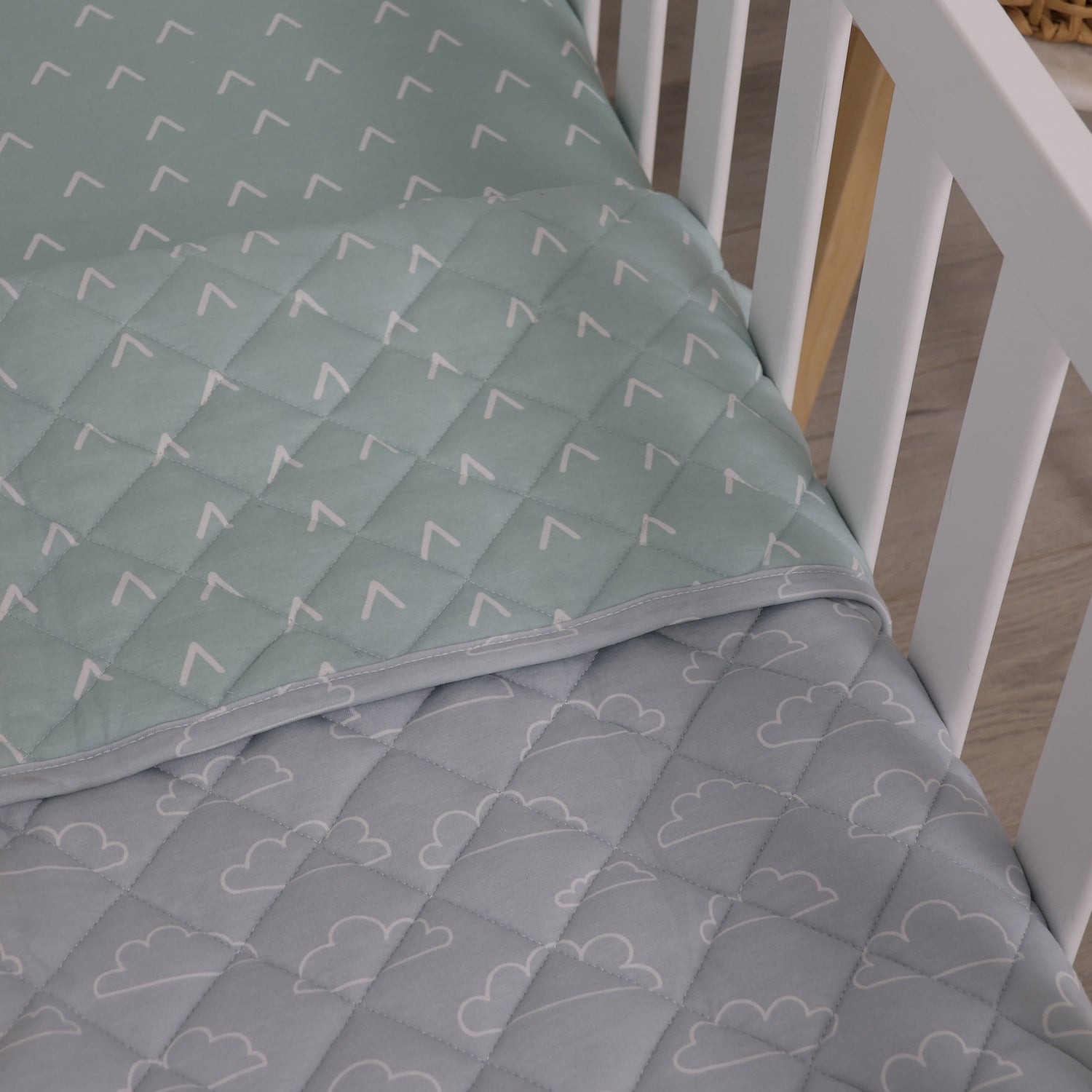 Nordic Reversible Cot Quilt - Dusty Sky/Mint