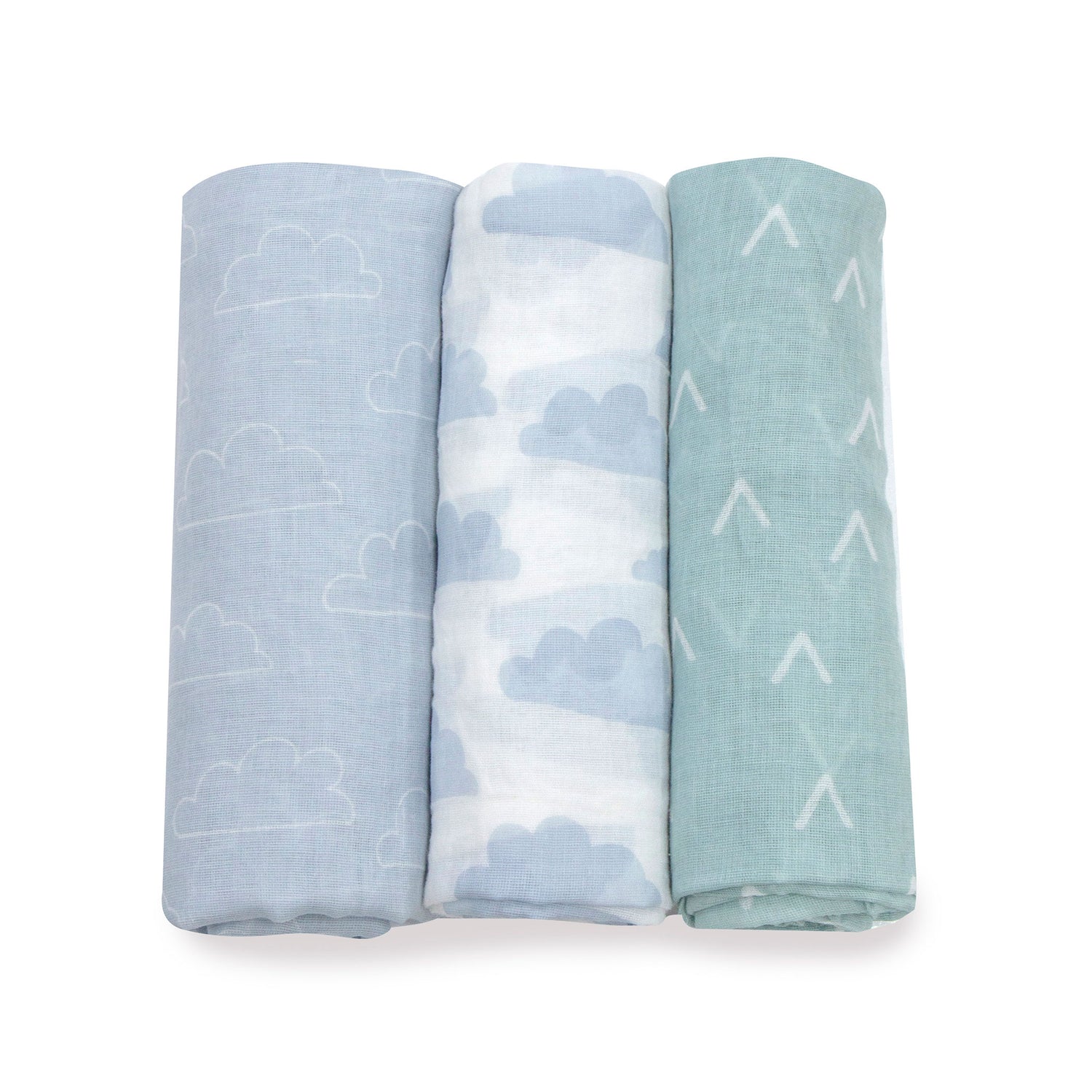 Nordic 3pk Muslin Wraps Dusty Sky/Mint