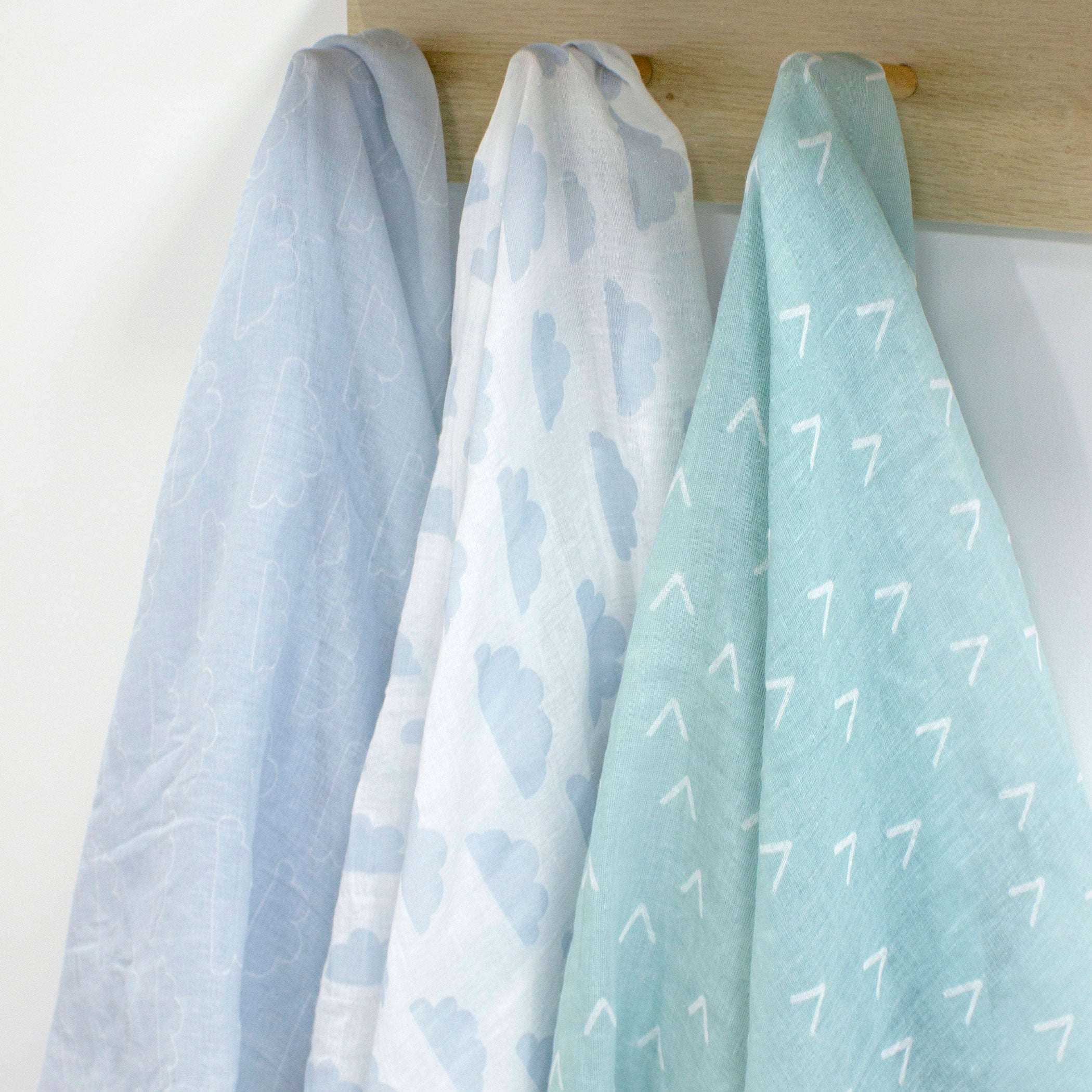 Nordic 3pk Muslin Wraps Dusty Sky/Mint