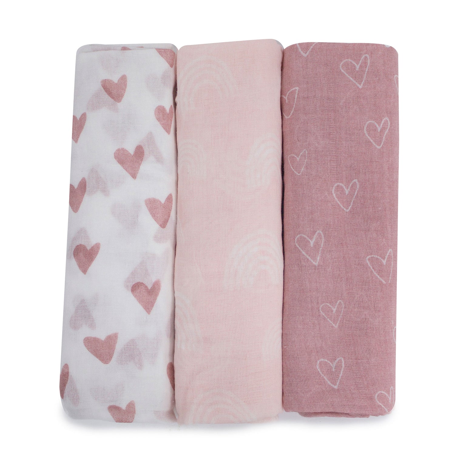 Nordic 3pk Muslin Wraps Dusty Berry/Rose
