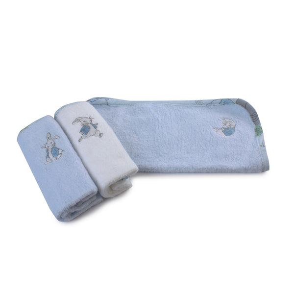 Peter Rabbit 'Hop Little Rabbit' 3 Pack Face Washers - Blue - Bubba Blue Australia